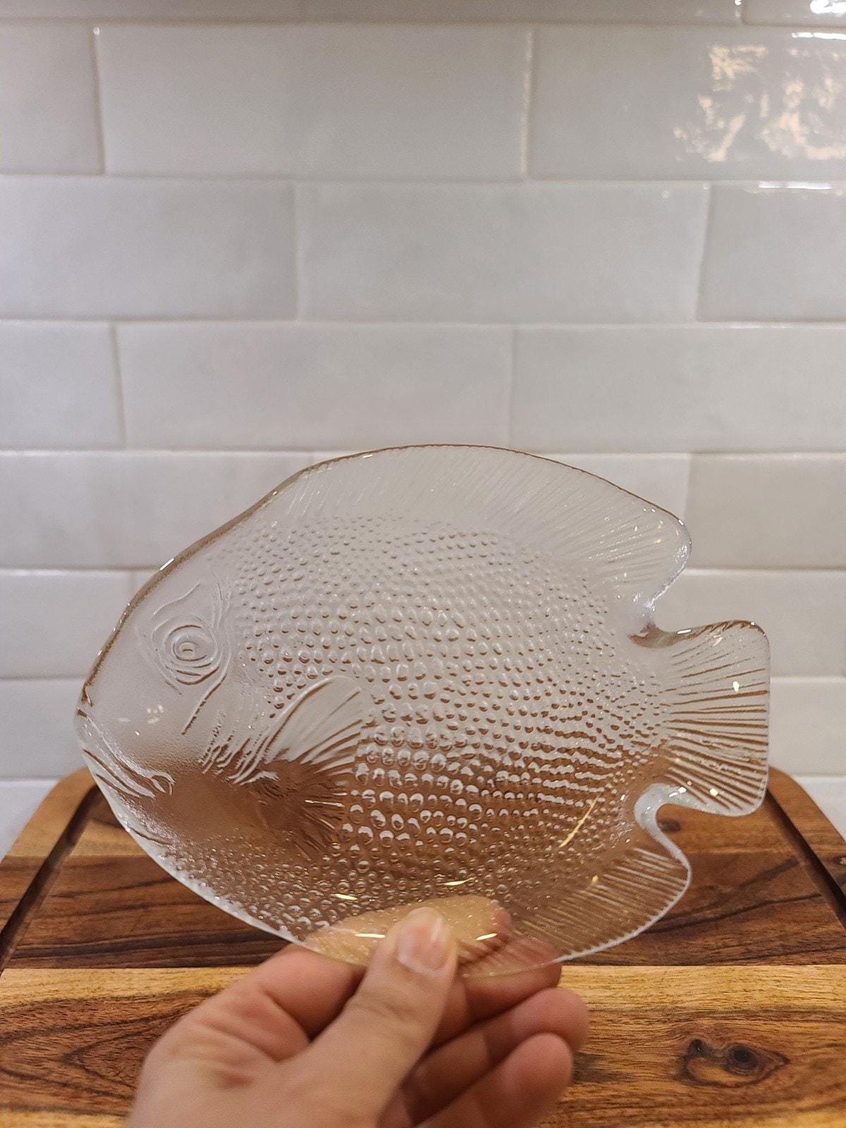 VTG Arcoroc France Tempered Glass Fish Shaped Small Plate 6.5” Long Pressed Glass