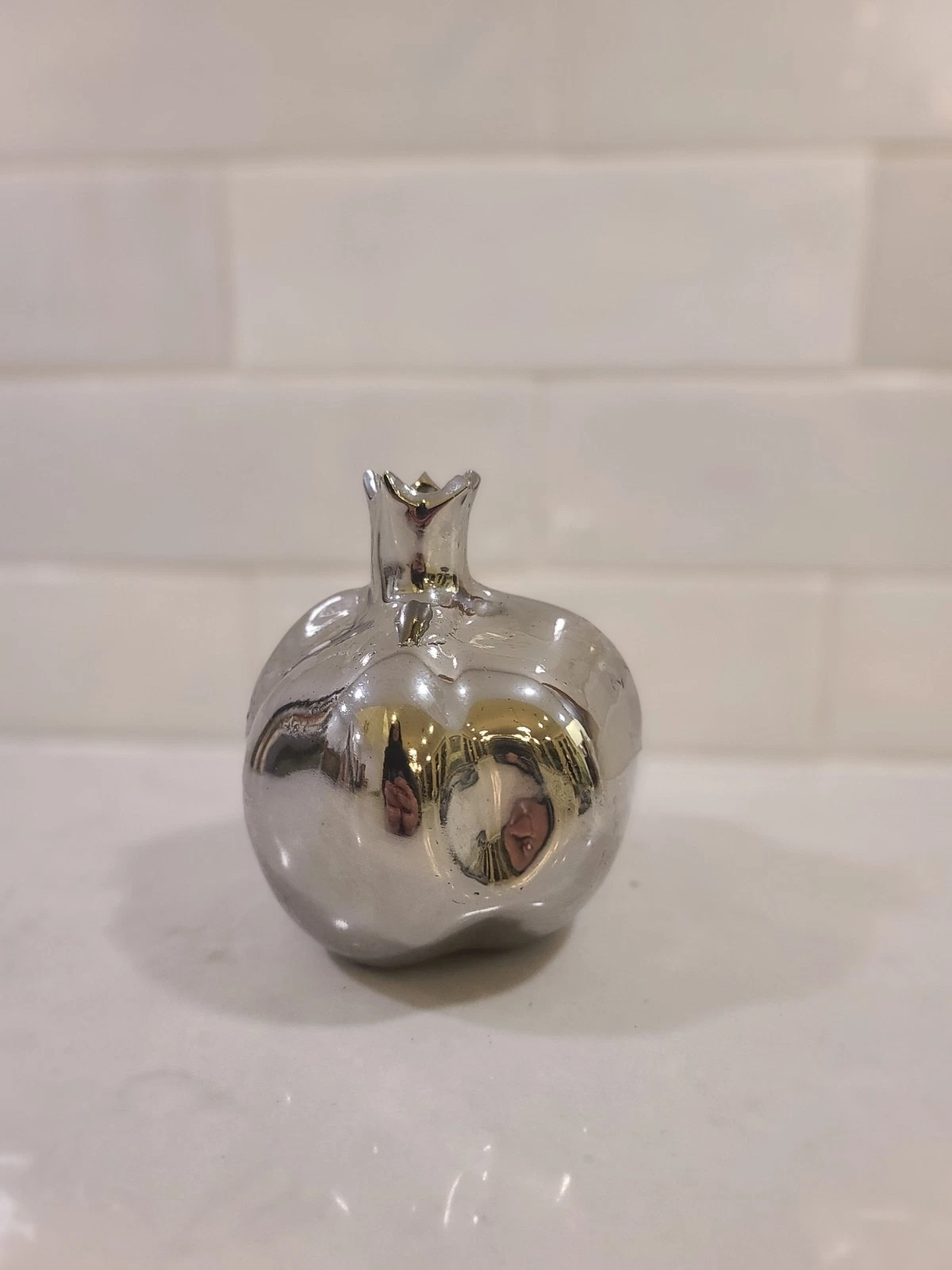 Pomegrante Vase - Three Hands Corp Metallic Silver Finish Ceramic Vase Decor - Image 4