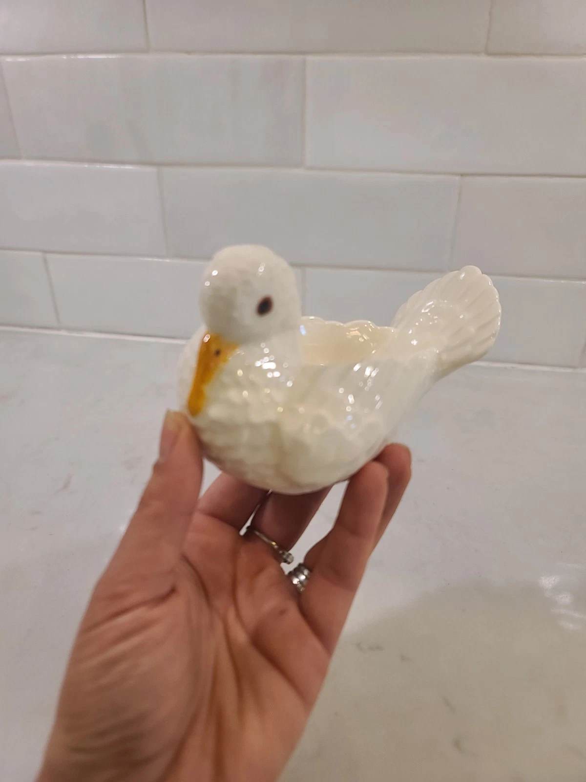 Vintage 1960's Ceramic WHITE DOVE Votive CANDLE HOLDER Bird ^ - Image 4