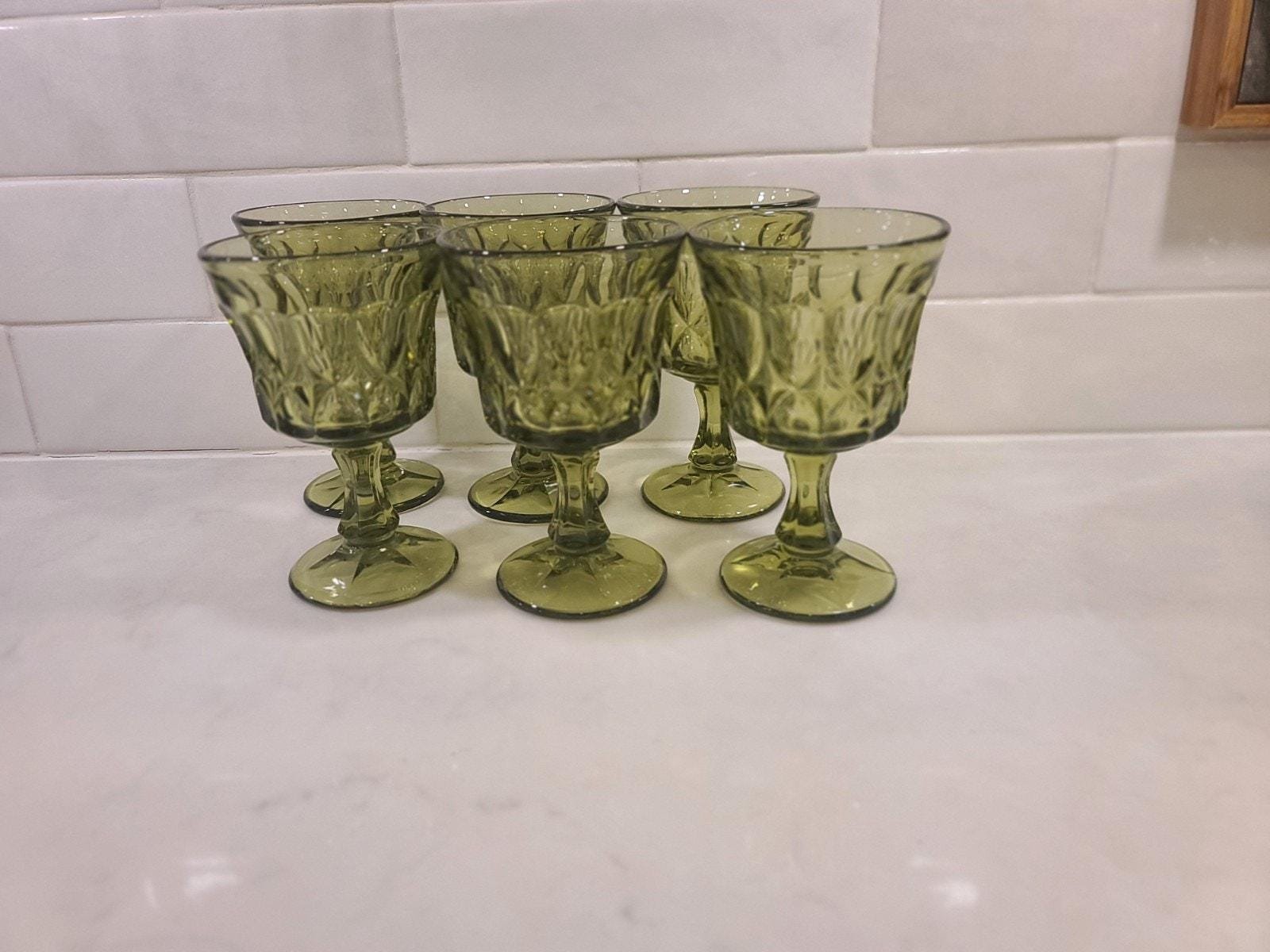 Vintage MCM Noritake Perspective Avocado Green Water/ Wine Goblets Set Of (6) - Image 5