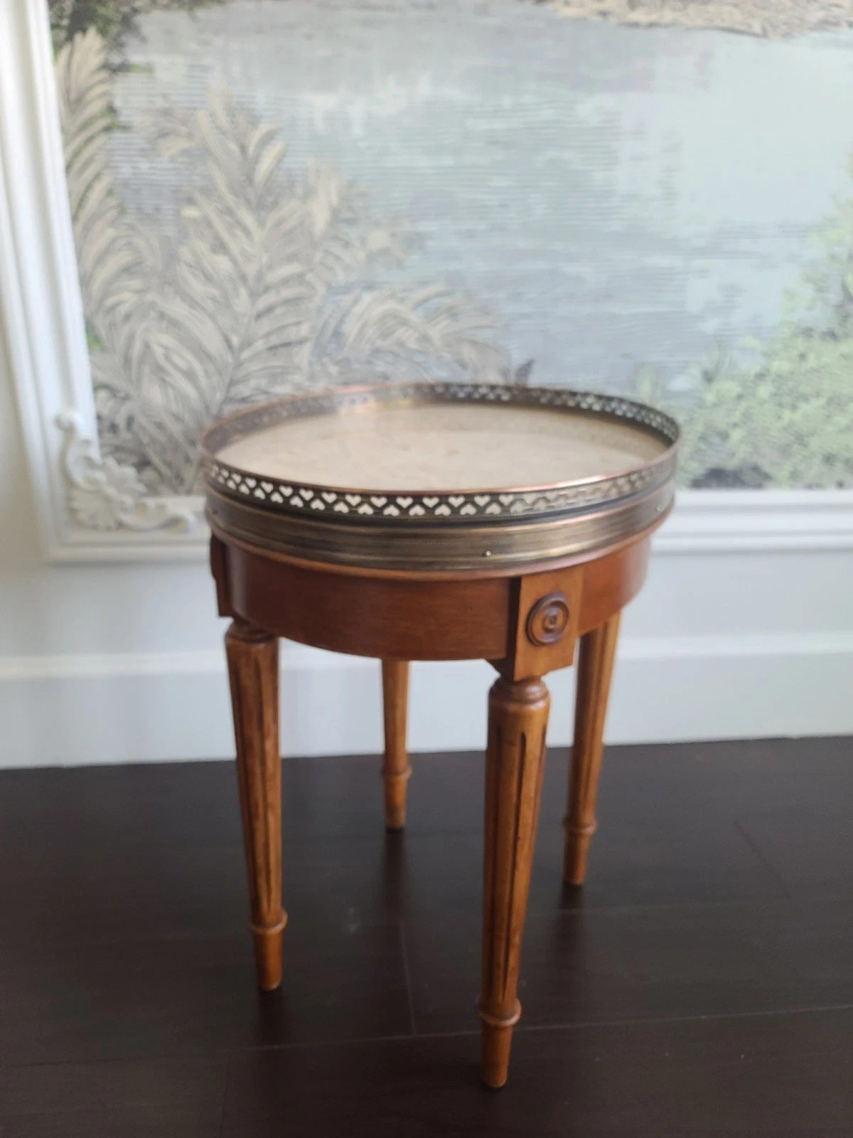 Vintage French Louis XVI Style Marble Top Side Tables Brass Gallery Hearts - Image 7