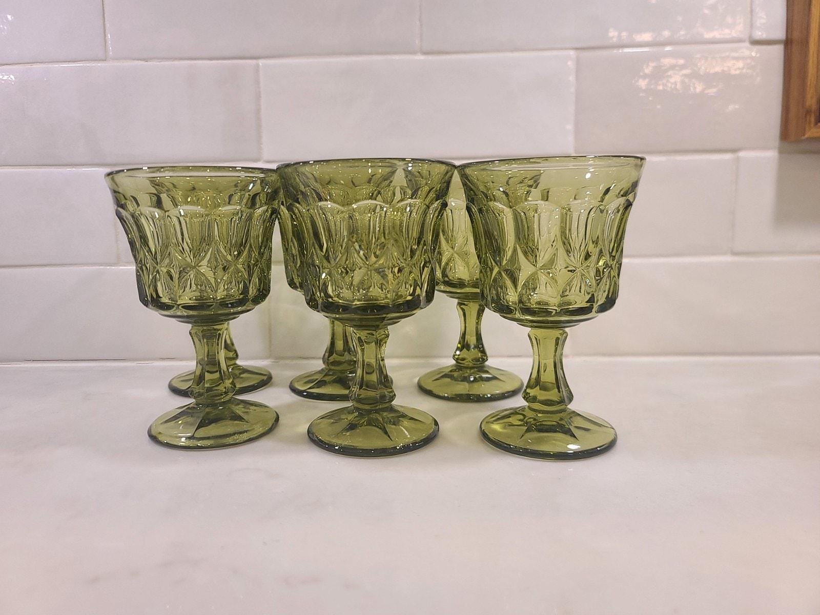 Vintage MCM Noritake Perspective Avocado Green Water/ Wine Goblets Set Of (6) - Image 4