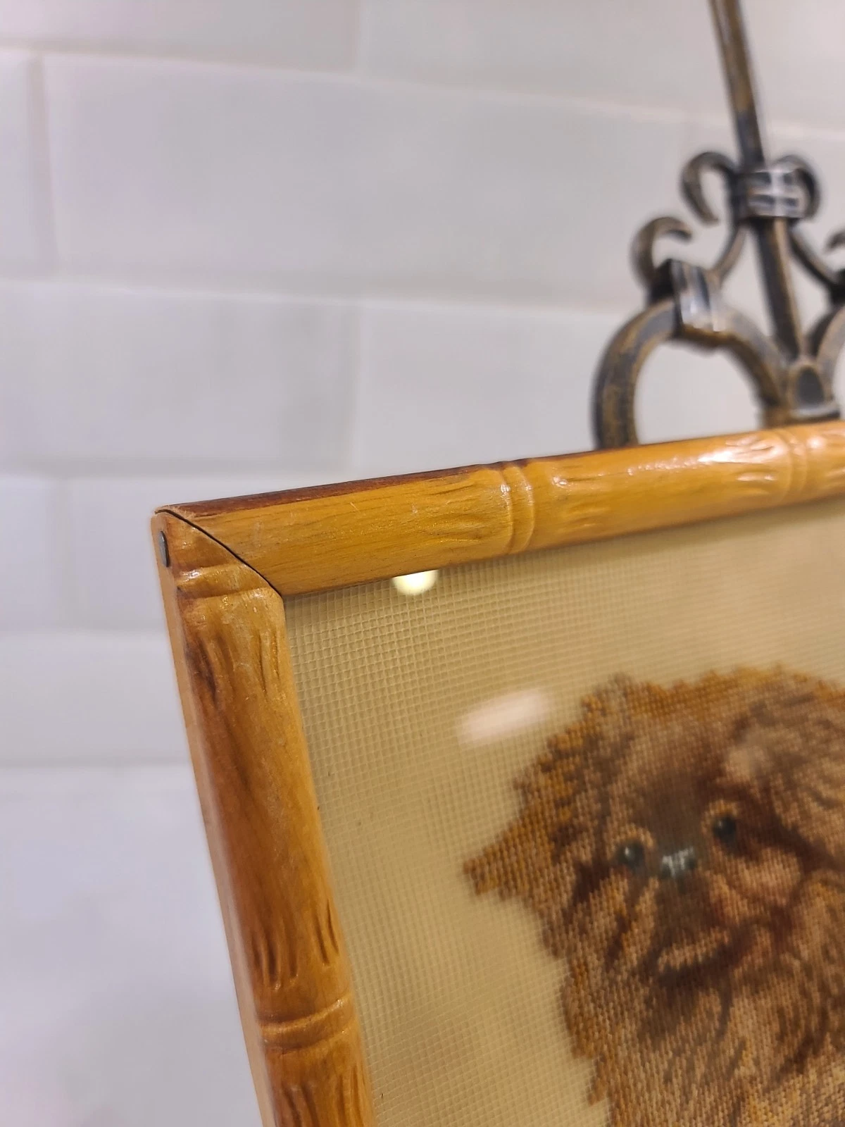Vintage Pekingese Dog Needlepoint Framed in Bamboo Wood Embroidery Cross Stitch - Image 5