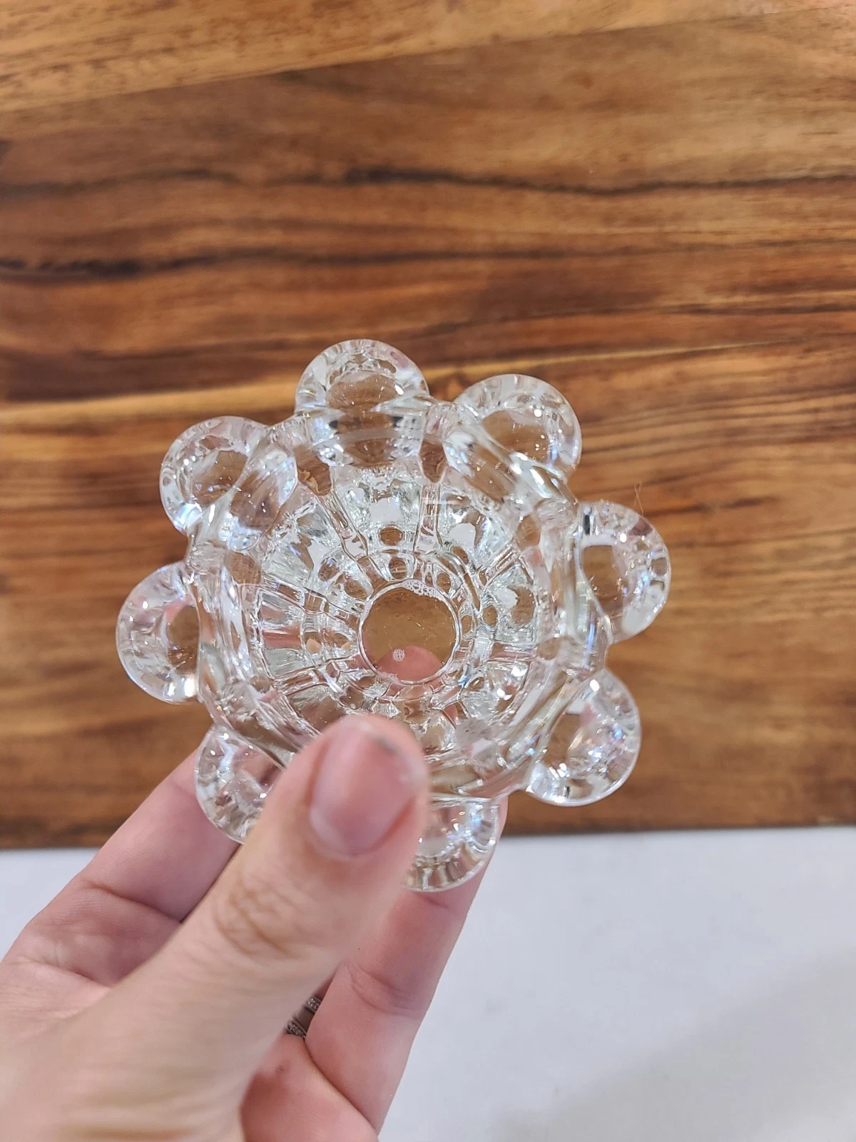 Vintage Reims France Clear Low Rise Glass Candle Holders Marked - Image 6