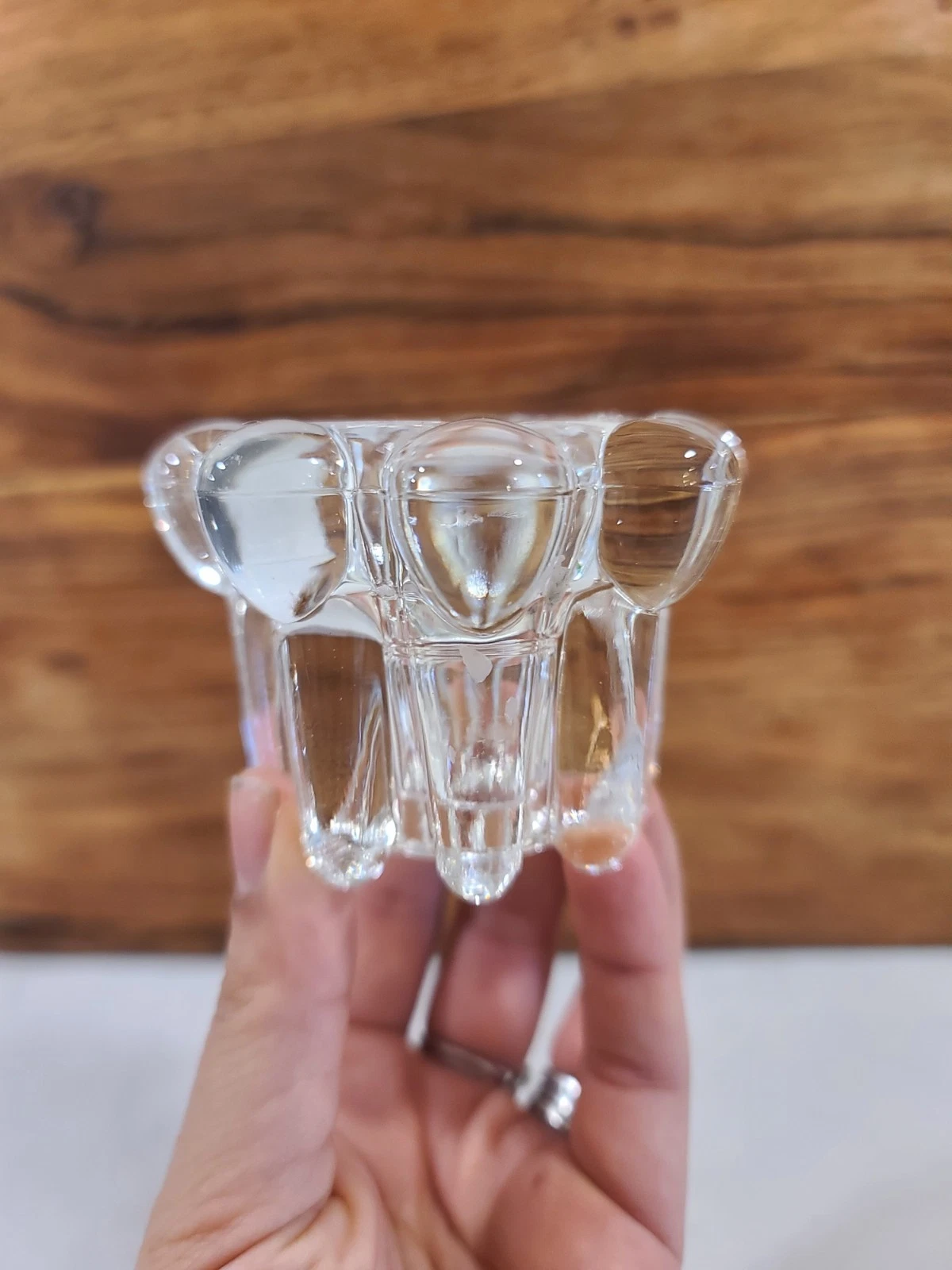 Vintage Reims France Clear Low Rise Glass Candle Holders Marked - Image 4