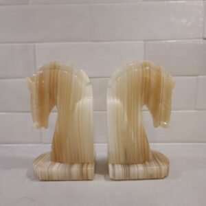 Vintage Onyx Horse Head Bookends - Hand Carved Mid Century Marble Stone Pair