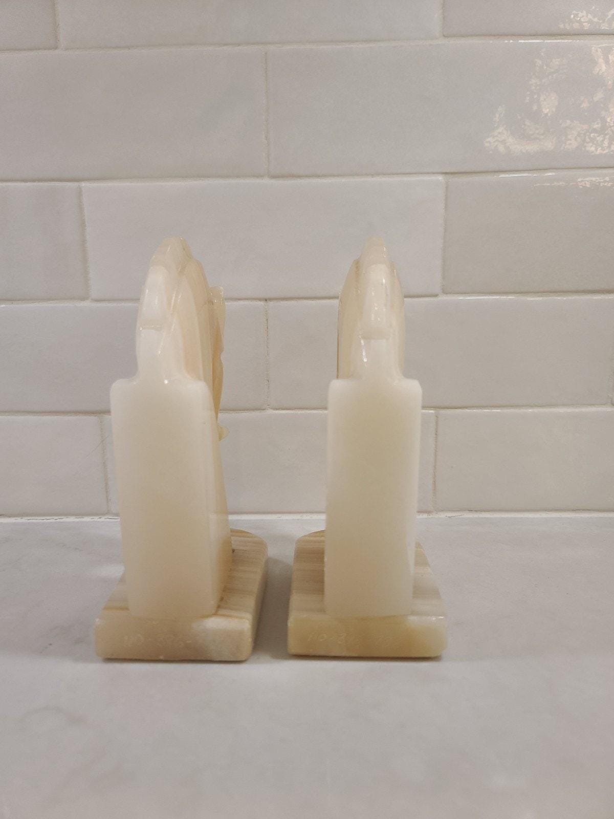Vintage Onyx Horse Head Bookends - Hand Carved Mid Century Marble Stone Pair - Image 3