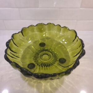 Vintage Indiana Glass Sunflower Pattern Large 11” Footed Centerpiece Bowl Avocado Green MCM Art Glass, Retro 1970s Serving Dish, Lily Pons
