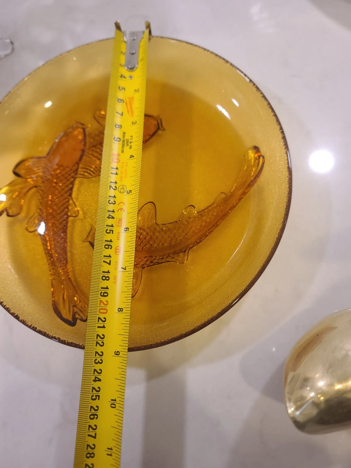Vintage Amber Glass Koi Fish Dish / Plate – Pressed Glass, Made in Indonesia - Image 10