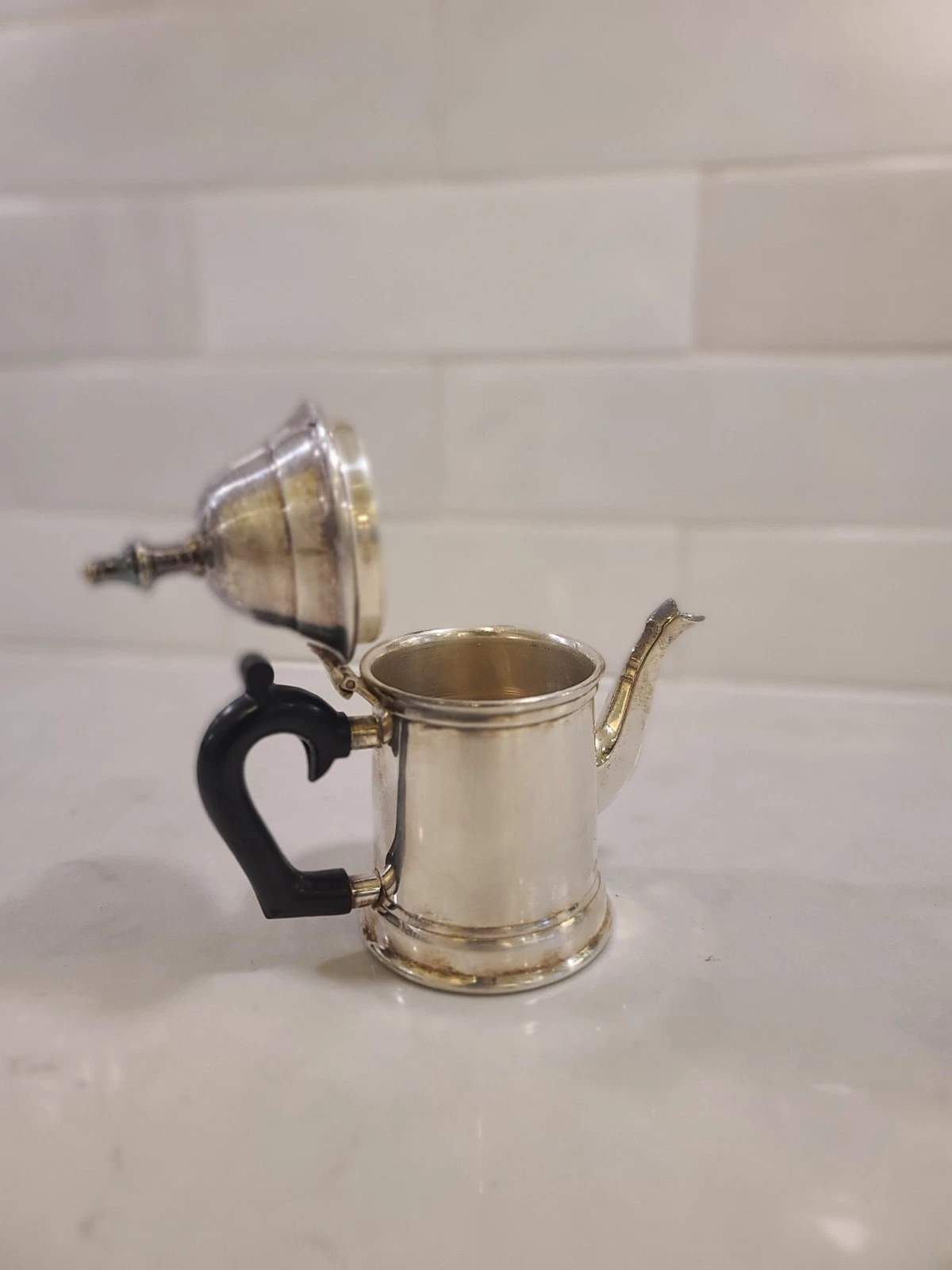 Silverplate Tiny Teapot Black Bakelite Handle Single Service Coffee Pot - Image 8