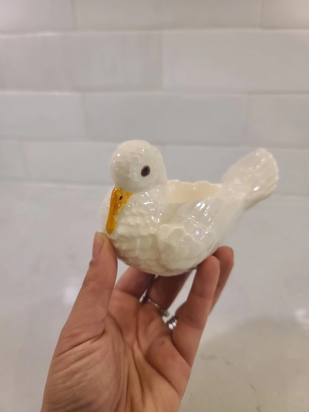 Vintage 1960's Ceramic WHITE DOVE Votive CANDLE HOLDER Bird ^ - Image 5