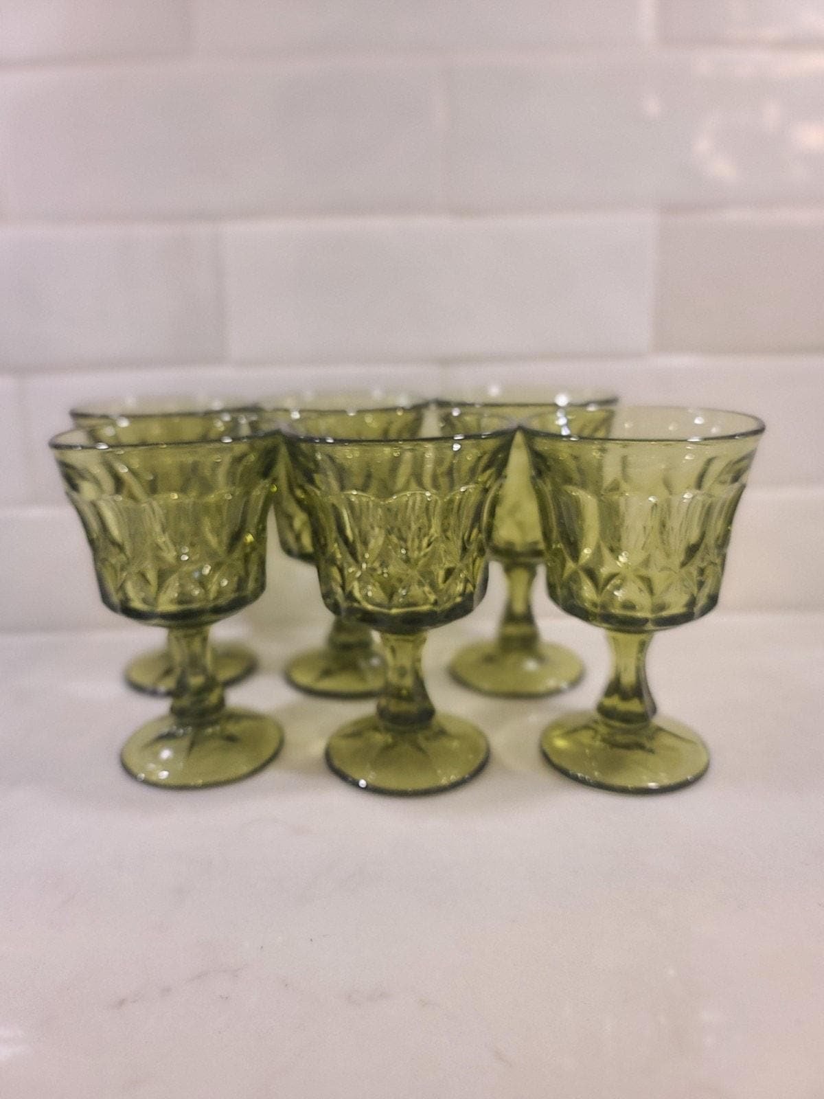 Vintage MCM Noritake Perspective Avocado Green Water/ Wine Goblets Set Of (6) - Image 2