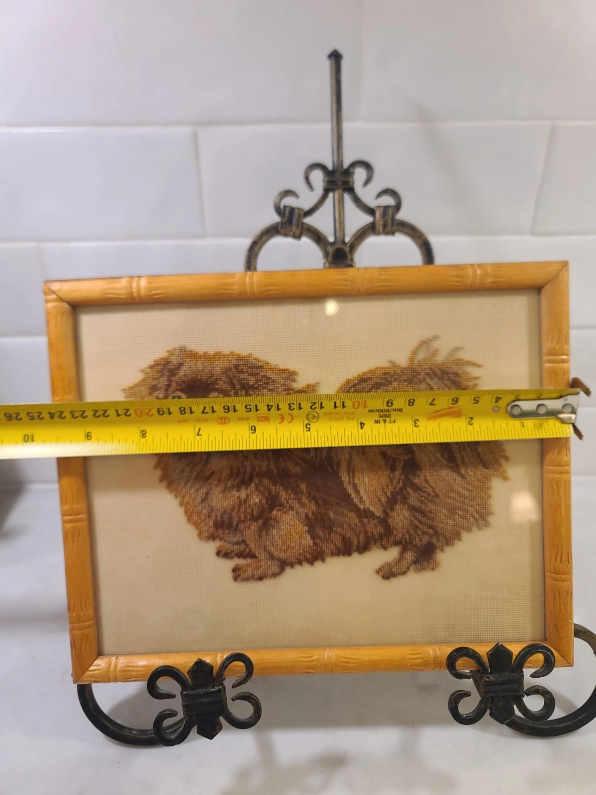 Vintage Pekingese Dog Needlepoint Framed in Bamboo Wood Embroidery Cross Stitch - Image 7