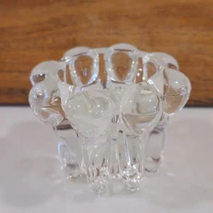 Vintage Reims France Clear Low Rise Glass Candle Holders Marked