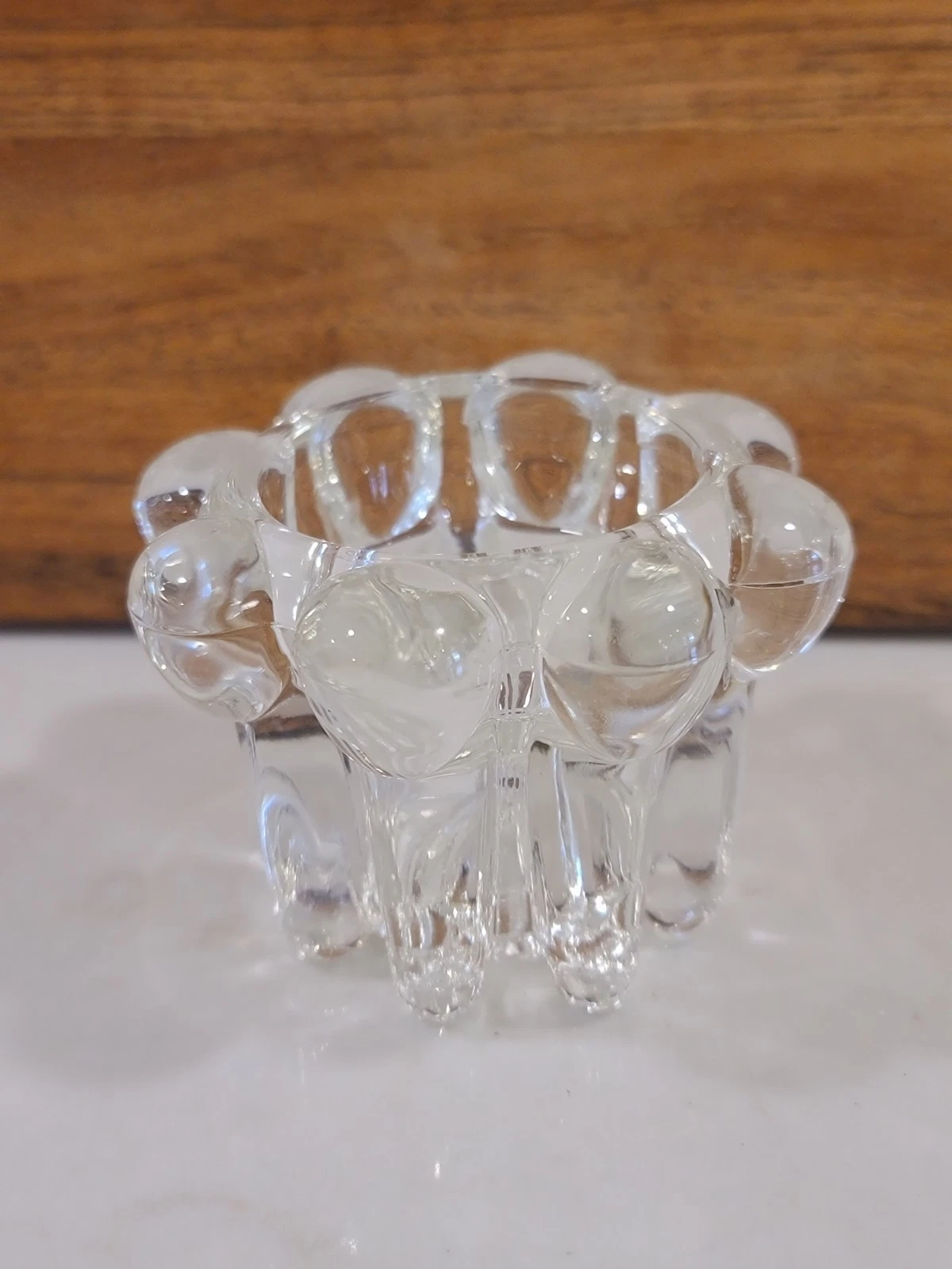 Vintage Reims France Clear Low Rise Glass Candle Holders Marked