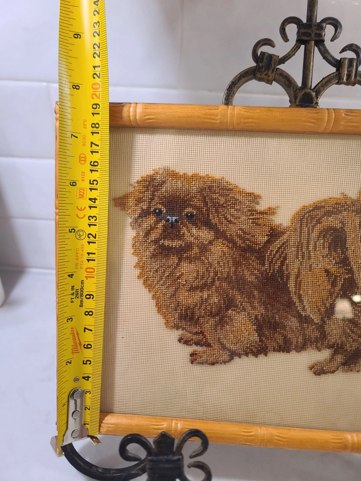 Vintage Pekingese Dog Needlepoint Framed in Bamboo Wood Embroidery Cross Stitch - Image 8