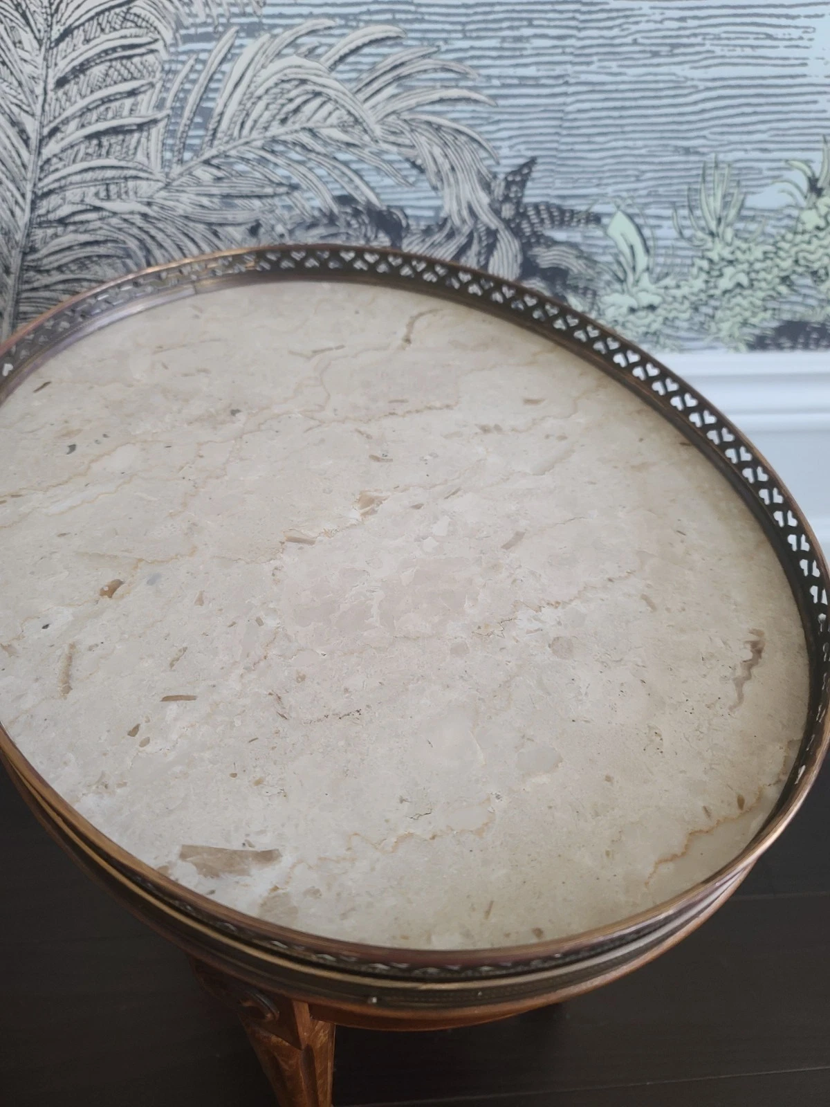 Vintage French Louis XVI Style Marble Top Side Tables Brass Gallery Hearts - Image 10