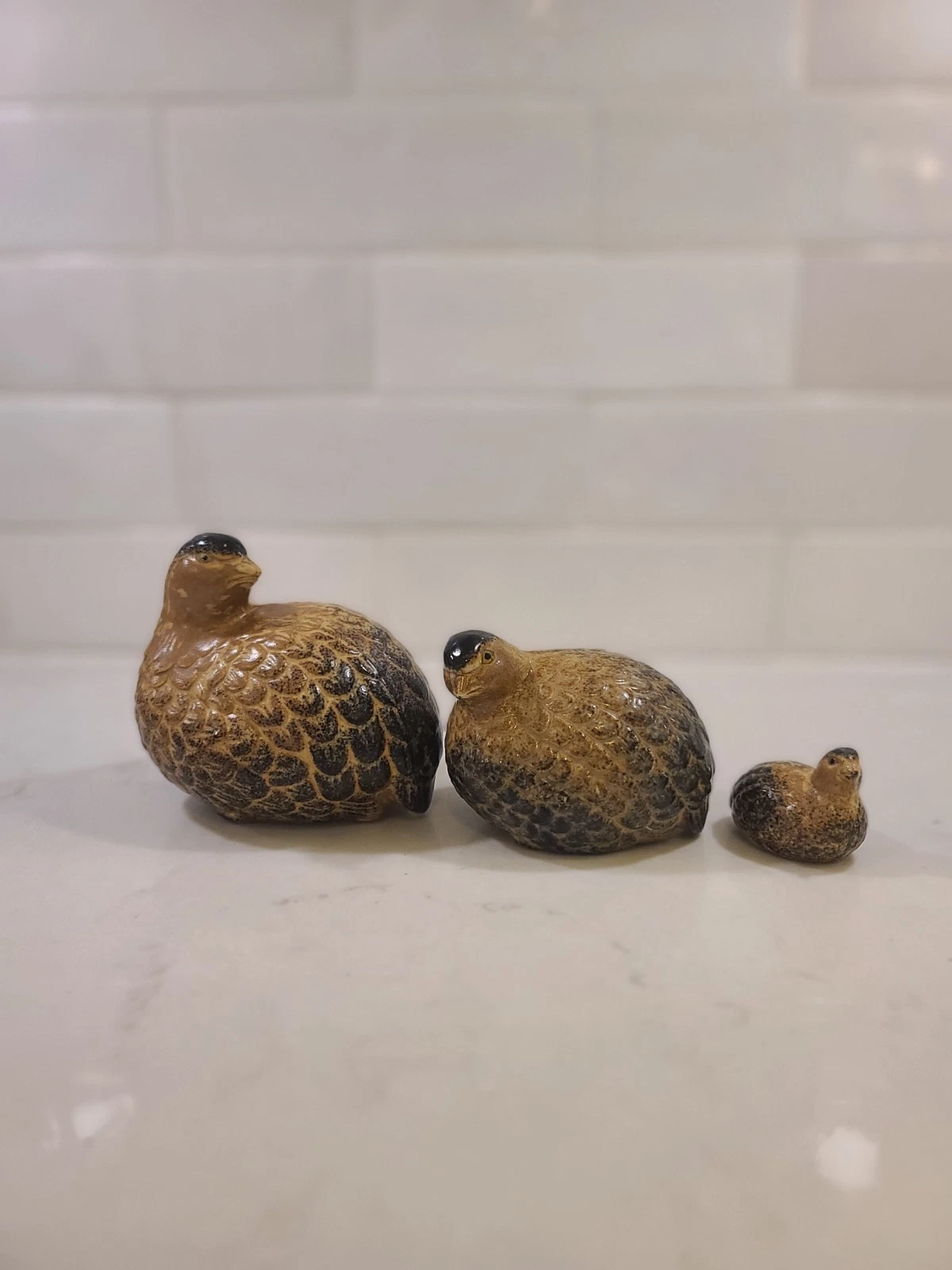 Vintage OMC JAPAN Otagiri Ceramic Quail Partridge Bird Family Figurines Brown 3 - Image 3