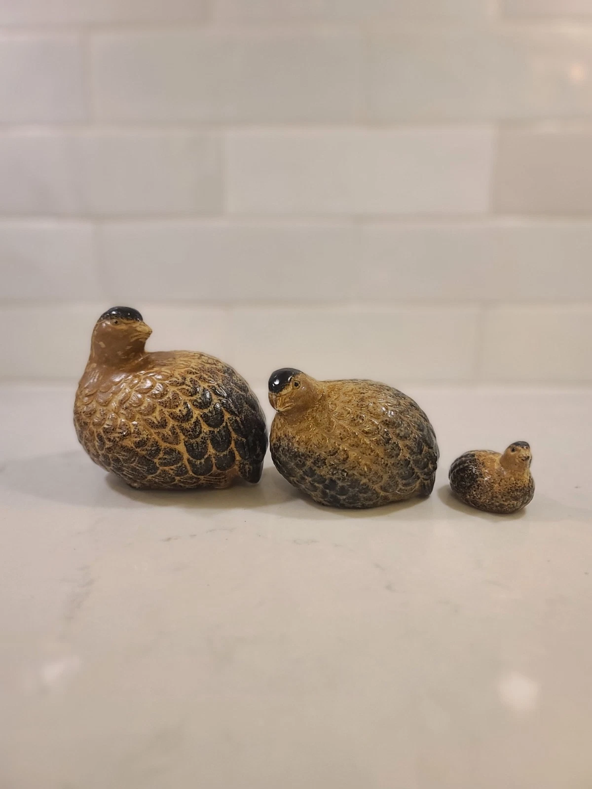 Vintage OMC JAPAN Otagiri Ceramic Quail Partridge Bird Family Figurines Brown 3 - Image 2
